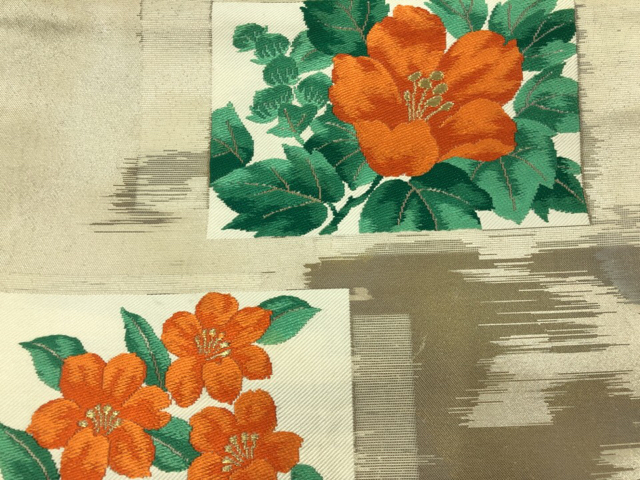 JAPANESE KIMONO / ANTIQUE NAGOYA OBI / WOVEN SHIKISHI PATTERN & FLOWER